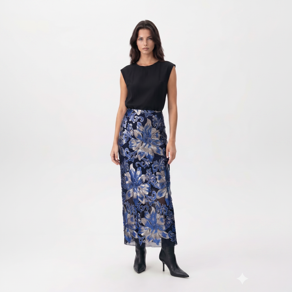 Falda de lentejuelas floreada LIVERPOOL